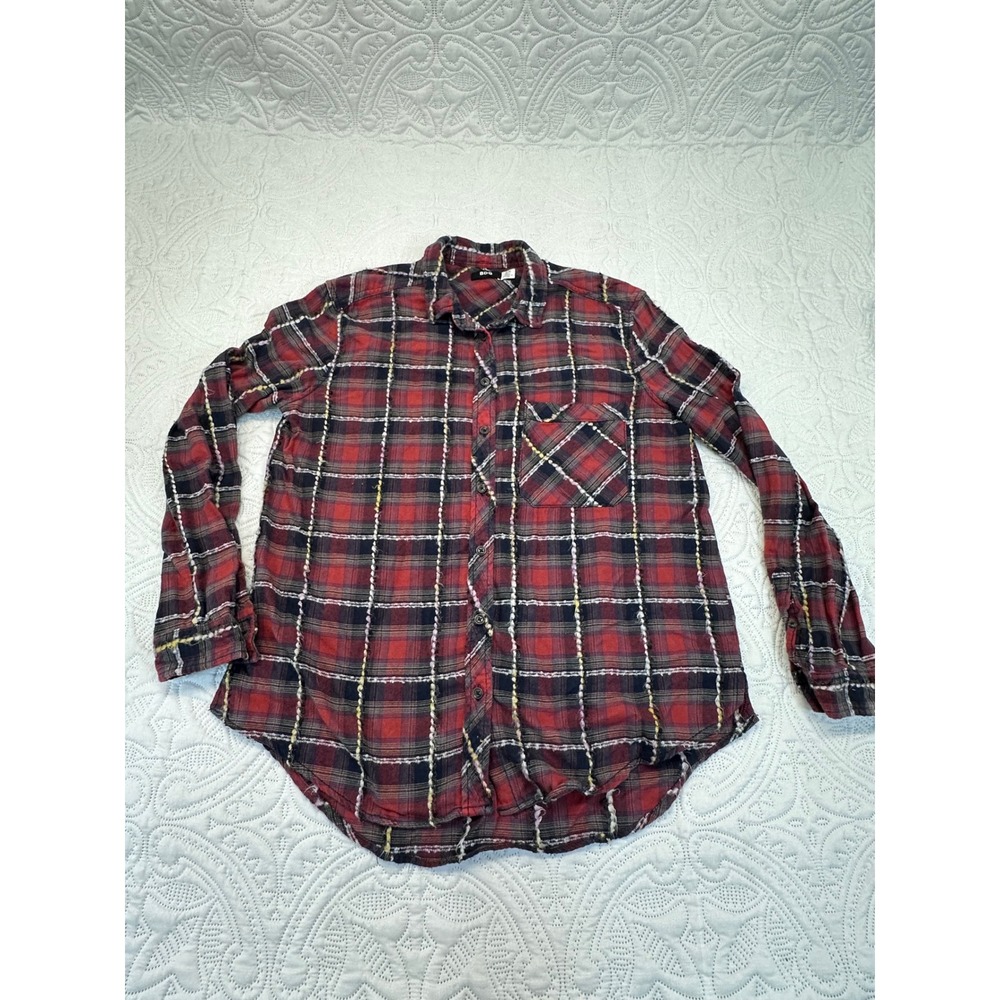 BDG Urban Outfitters Red Navy Plaid Tufted Thread Button Down Shirt Medium